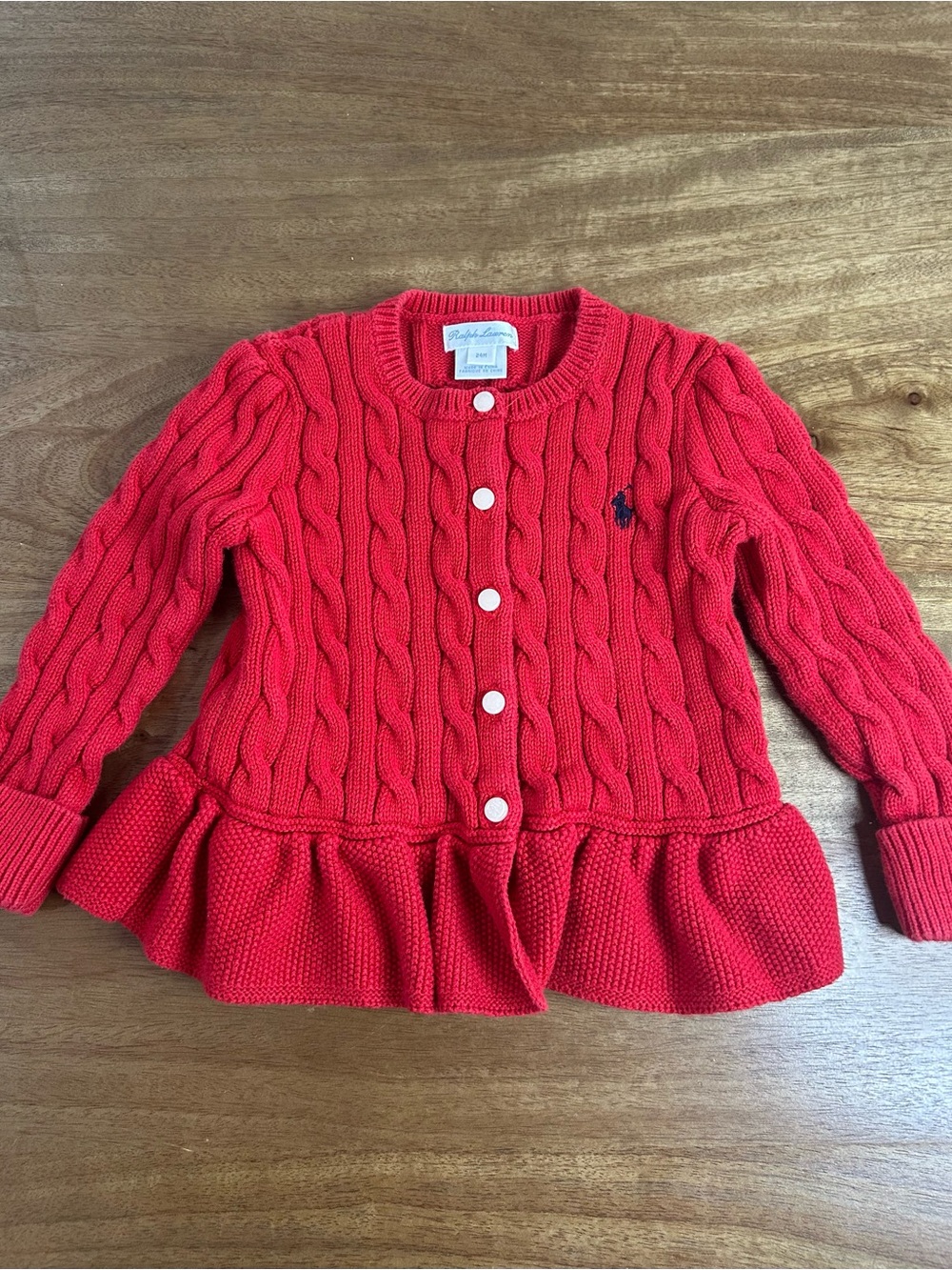 Ralph Lauren Girls' Red Cable-Knit Peplum Cardigan-24months